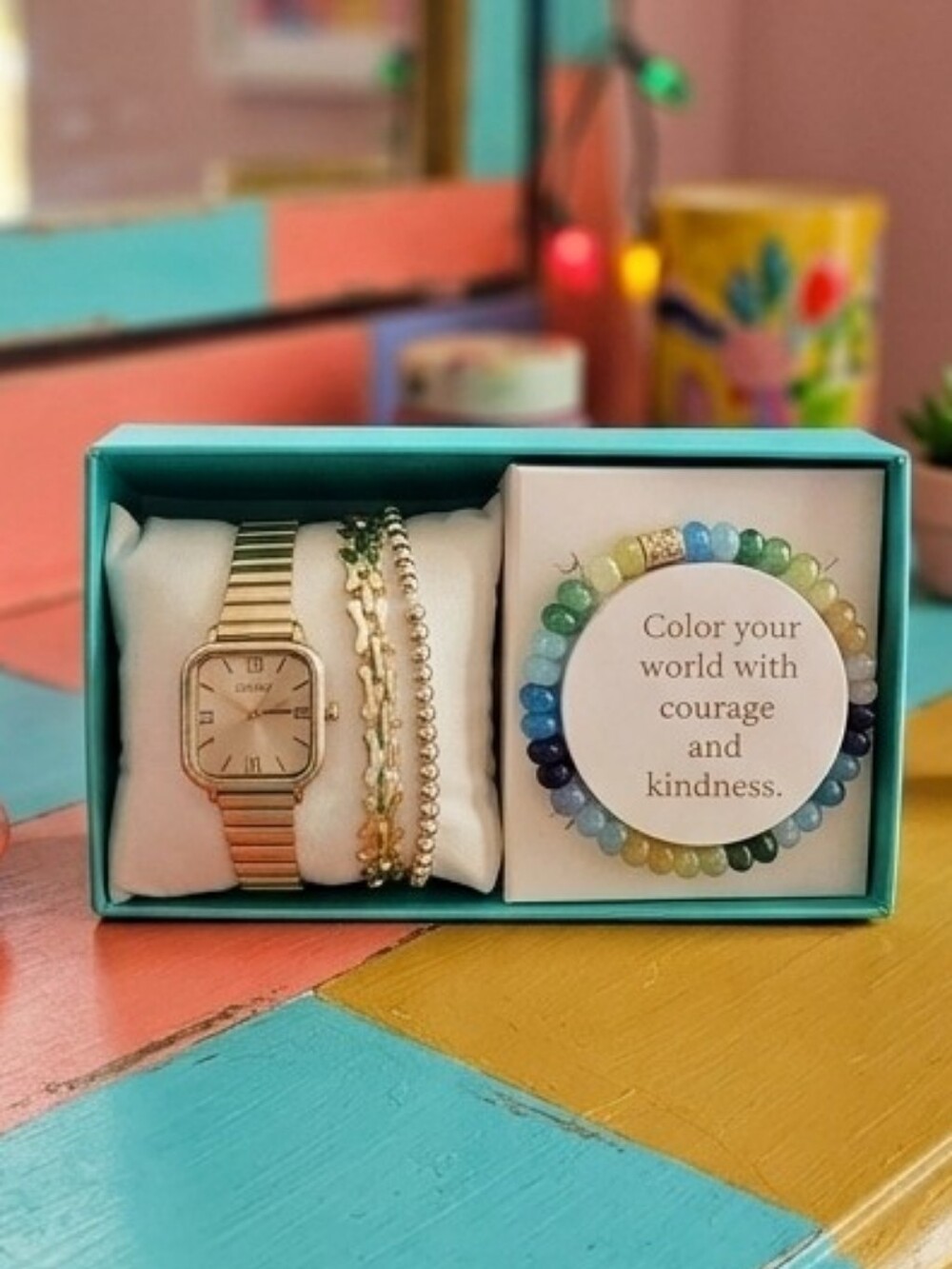 Gold Tone Watch and 3 PC Bracelet Set - NEW